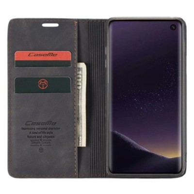 Samsung Galaxy S10e (G970) CaseMe Retro solidus atverčiamas juodas odinis dėklas - knygutė | Priedai.lt
