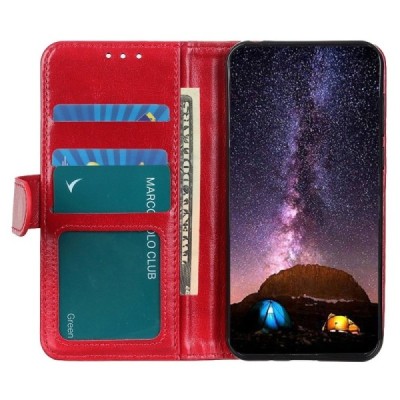 Xiaomi Redmi 10C atverčiamas raudonas odinis dėklas - piniginė | Priedai.lt