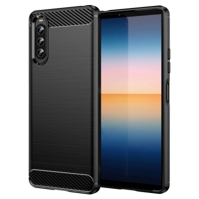 Sony Xperia 10 IV „Carbon“ kieto silikono TPU juodas dėklas - nugarėlė | Priedai.lt