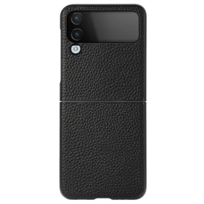 Samsung Galaxy Z Flip4 (F721) Deluxe Leather juodas odinis dėklas - nugarėlė | Priedai.lt