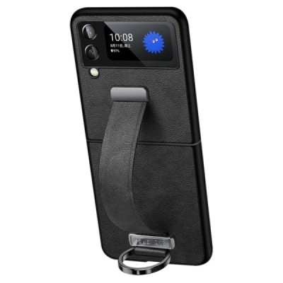 „Sulada“ Leather Kickstand Samsung Galaxy Z Flip4 (F721) juodas odinis dėklas - nugarėlė | Priedai.lt