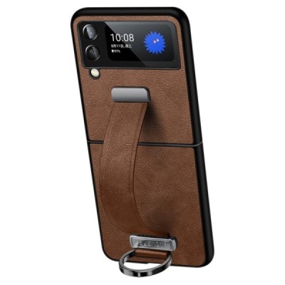 „Sulada“ Leather Kickstand Samsung Galaxy Z Flip4 (F721) rudas odinis dėklas - nugarėlė | Priedai.lt