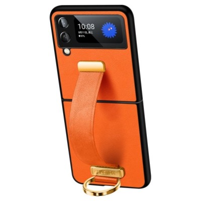 „Sulada“ Leather Kickstand Samsung Galaxy Z Flip4 (F721) oranžinis odinis dėklas - nugarėlė | Priedai.lt