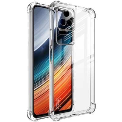 Xiaomi Poco F4 5G Imak sustiprintos apsaugos kieto silikono TPU skaidrus dėklas - nugarėlė + apsauginė ekrano plėvelė | Priedai.