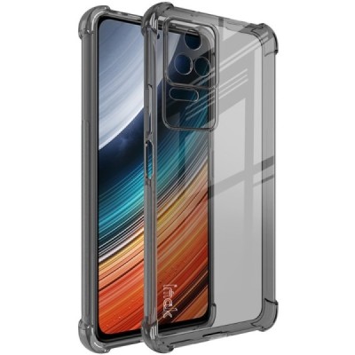 Xiaomi Poco F4 5G Imak sustiprintos apsaugos kieto silikono pilkas TPU skaidrus dėklas - nugarėlė + apsauginė ekrano plėvelė | P