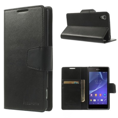 Mercury Sonata atverčiamas Sony Xperia Z2 juodas odinis dėklas - piniginė / Priedai.lt