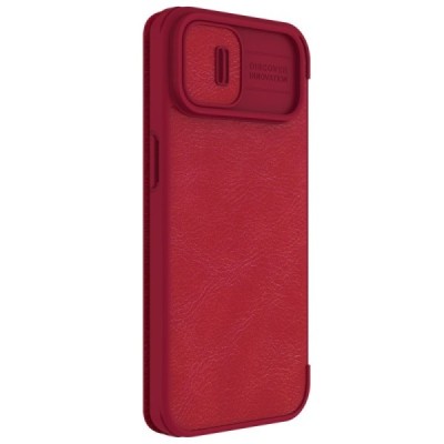 Prabangus „Nillkin“ Qin Pro serijos raudonas odinis atverčiamas Apple iPhone 14 dėklas | Priedai.lt