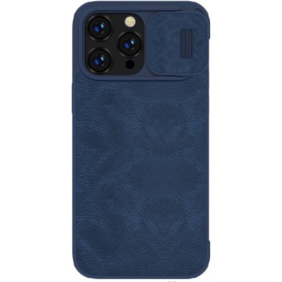 Prabangus „Nillkin“ Qin Pro serijos mėlynas odinis atverčiamas Apple iPhone 14 Pro dėklas | Priedai.lt