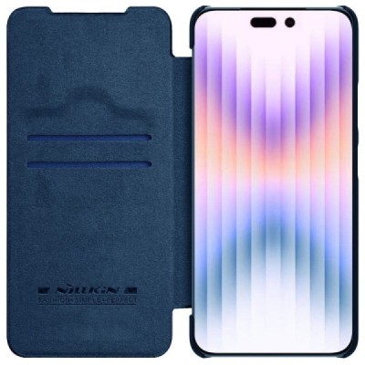 Prabangus „Nillkin“ Qin Pro serijos mėlynas odinis atverčiamas Apple iPhone 14 Pro dėklas | Priedai.lt
