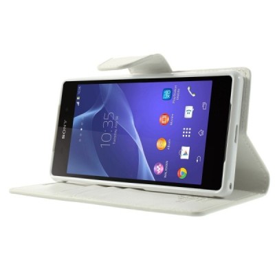 Mercury Sonata atverčiamas Sony Xperia Z2 baltas odinis dėklas - piniginė / Priedai.lt