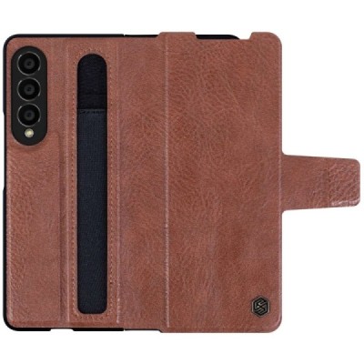 Prabangus „Nillkin“ Aoge Leather serijos rudas odinis atverčiamas Samsung Galaxy Z Fold4 5G (F936B) dėklas | Priedai.lt