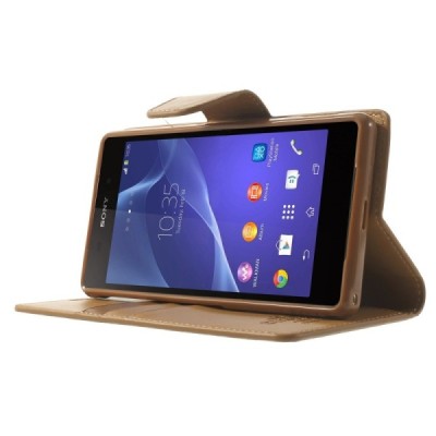 Mercury Sonata atverčiamas Sony Xperia Z2 rudas odinis dėklas - piniginė / Priedai.lt