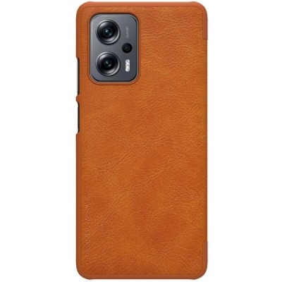 Prabangus „Nillkin“ Qin serijos rudas odinis atverčiamas Xiaomi Poco X4 GT (Redmi Note 11T Pro, Redmi Note 11T Pro+) dėklas | Pr