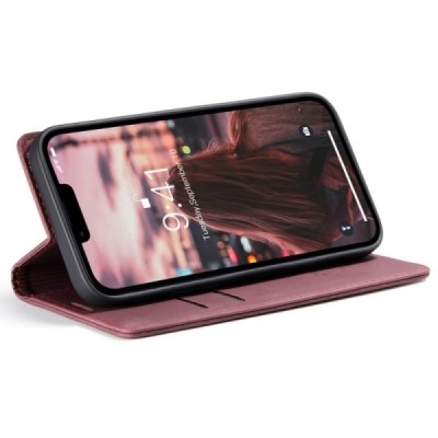 Apple iPhone 14 CaseMe Retro solidus atverčiamas bordo odinis dėklas - knygutė | Priedai.lt