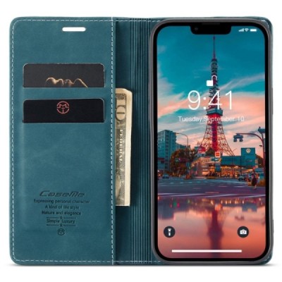 Apple iPhone 14 CaseMe Retro solidus atverčiamas žalias odinis dėklas - knygutė | Priedai.lt