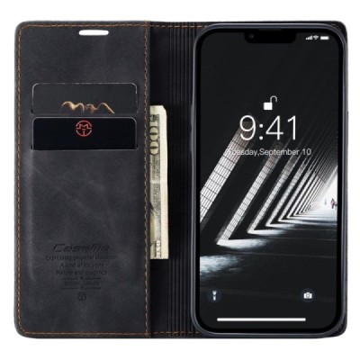Apple iPhone 14 Plus CaseMe Retro solidus atverčiamas juodas odinis dėklas - knygutė | Priedai.lt