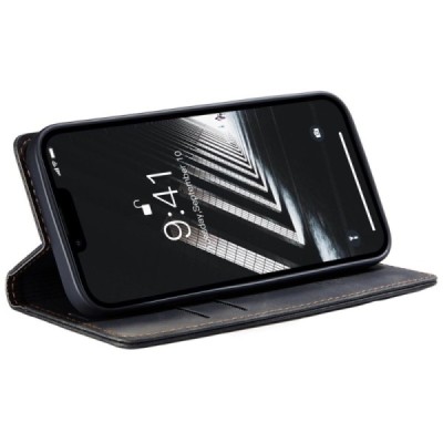 Apple iPhone 14 Plus CaseMe Retro solidus atverčiamas juodas odinis dėklas - knygutė | Priedai.lt