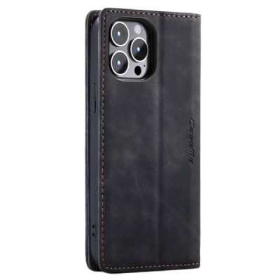 Apple iPhone 14 Pro Max CaseMe Retro solidus atverčiamas juodas odinis dėklas - knygutė | Priedai.lt