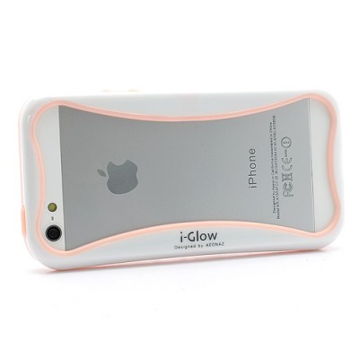 „I-Glow“ rožinės ir baltos spalvų Apple iPhone SE (5, 5s) rėmelis - kraštų apvadas (angl. bumper) / Priedai.lt
