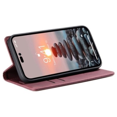 Apple iPhone 14 Pro Max CaseMe Retro solidus atverčiamas bordo odinis dėklas - knygutė | Priedai.lt