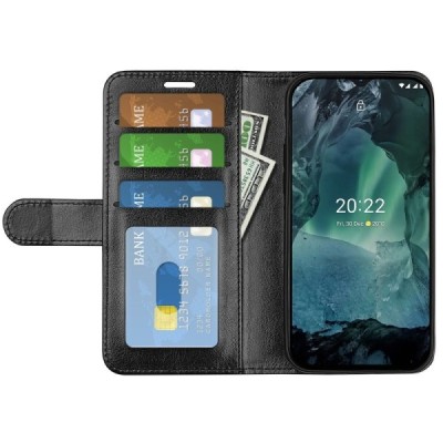 Nokia G21 (G11) atverčiamas juodas odinis dėklas - piniginė | Priedai.lt