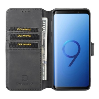 Samsung Galaxy S9 (G960) atverčiamas juodas odinis retro dėklas - piniginė | Priedai.lt
