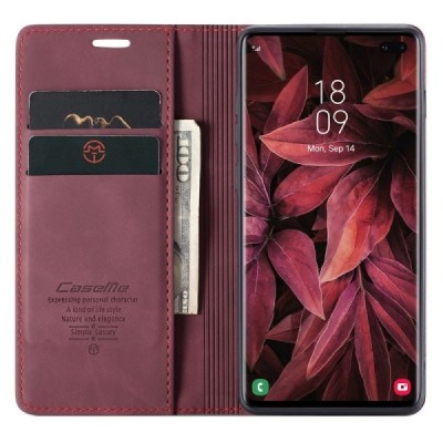 Samsung Galaxy S10+ (G975) CaseMe Retro solidus atverčiamas bordo odinis dėklas - knygutė | Priedai.lt
