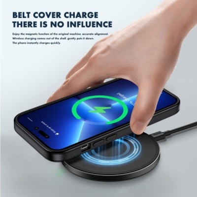 Apple iPhone 14 „IPAKY“ Rubberized silikoninis skaidrus permatomas dėklas su tamsiai mėlynu rėmeliu | Priedai.lt