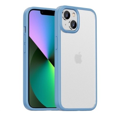 Apple iPhone 14 „IPAKY“ Rubberized silikoninis skaidrus permatomas dėklas su šviesiai mėlynu rėmeliu | Priedai.lt
