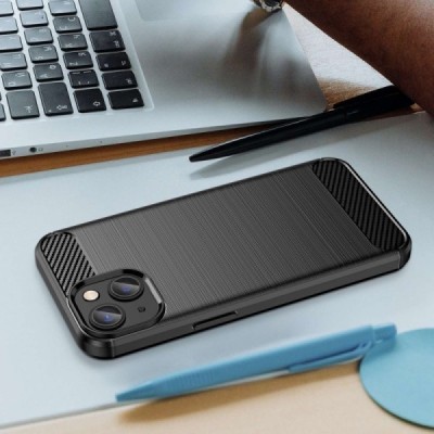 Apple iPhone 14 „Carbon“ kieto silikono TPU juodas dėklas - nugarėlė | Priedai.lt