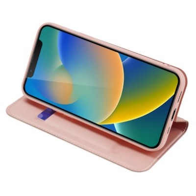 „Dux Ducis“ Skin serijos Apple iPhone 14 rožinis odinis atverčiamas dėklas | Priedai.lt