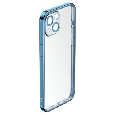 Apple iPhone 14 „ROCK“ silikoninis skaidrus permatomas dėklas su mėlynu rėmeliu | Priedai.lt