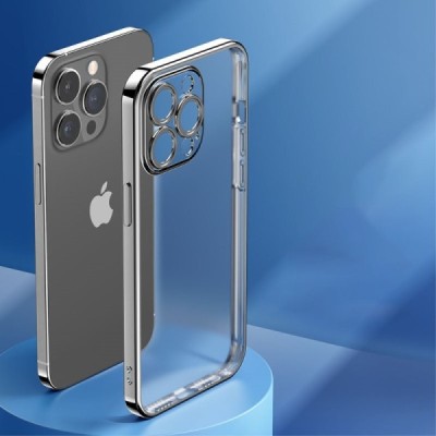 Apple iPhone 14 Pro „ROCK“ silikoninis skaidrus permatomas dėklas su juodu rėmeliu | Priedai.lt
