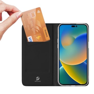 „Dux Ducis“ Skin serijos Apple iPhone 14 Pro Max juodas odinis atverčiamas dėklas | Priedai.lt