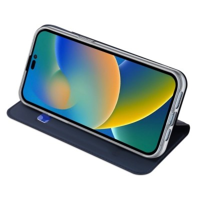 „Dux Ducis“ Skin serijos Apple iPhone 14 Pro Max tamsiai mėlynas odinis atverčiamas dėklas | Priedai.lt