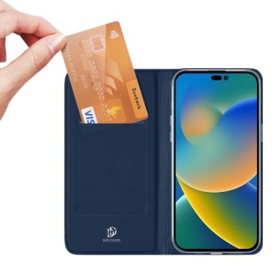 „Dux Ducis“ Skin serijos Apple iPhone 14 Pro Max tamsiai mėlynas odinis atverčiamas dėklas | Priedai.lt