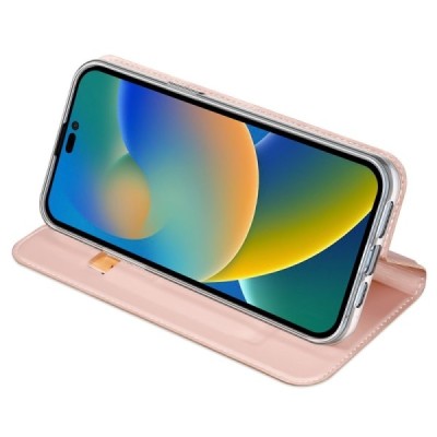 „Dux Ducis“ Skin serijos Apple iPhone 14 Pro Max rožinis odinis atverčiamas dėklas | Priedai.lt
