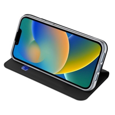 „Dux Ducis“ Skin serijos Apple iPhone 14 Plus juodas odinis atverčiamas dėklas | Priedai.lt
