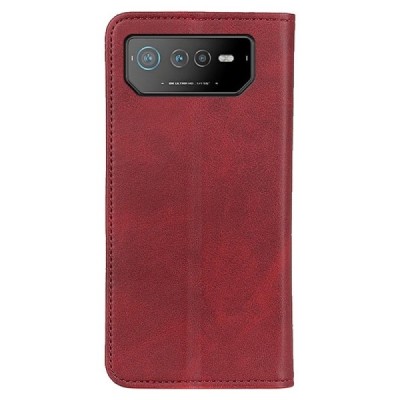 Asus Rog Phone 6 5G „Split“ raudonas odinis atverčiamas dėklas - knygutė | Priedai.lt
