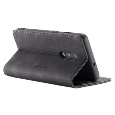 OnePlus 7 CaseMe Retro solidus atverčiamas juodas odinis dėklas - knygutė | Priedai.lt