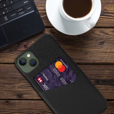 „KSQ“ Shell Apple iPhone 14 Plus juodas odinis dėklas - nugarėlė su kišenėle kortelėms | Priedai.lt