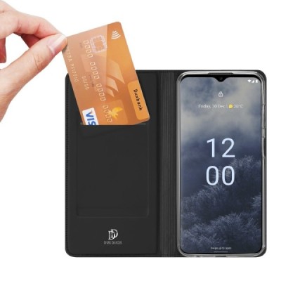 „Dux Ducis“ Skin serijos Nokia G60 juodas odinis atverčiamas dėklas | Priedai.lt