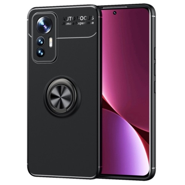 „FOCUS“ Kickstand Kõva silikoon (TPU) kaaned - must (12 Lite)