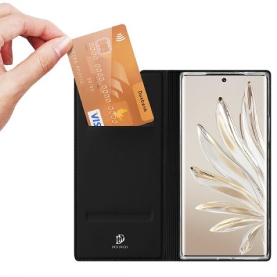 „Dux Ducis“ Skin serijos Huawei Honor 70 juodas odinis atverčiamas dėklas | Priedai.lt