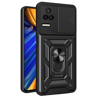 Sustiprintos apsaugos „Kickstand“ Xiaomi Poco F4 5G juodas kieto silikono (TPU) ir plastiko dėklas | Priedai.lt