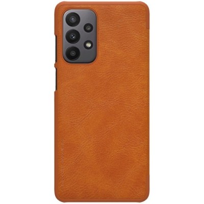 Prabangus „Nillkin“ Qin serijos rudas odinis atverčiamas Samsung Galaxy A23 5G (SM-A236B, SM-A235F) dėklas | Priedai.lt