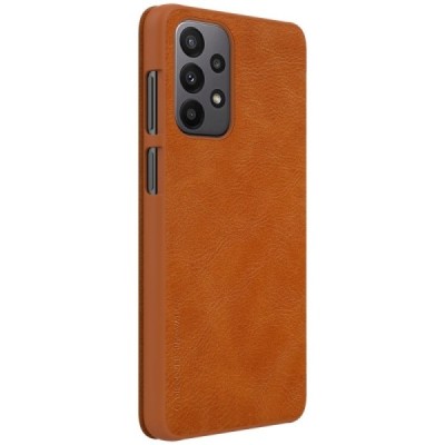 Prabangus „Nillkin“ Qin serijos rudas odinis atverčiamas Samsung Galaxy A23 5G (SM-A236B, SM-A235F) dėklas | Priedai.lt