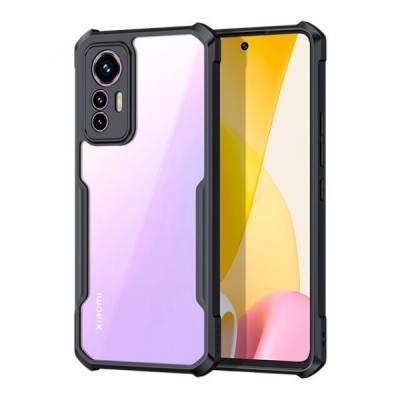Xiaomi 12T „XUNDD“ skaidrus juodos spalvos apvadais kieto silikono TPU akrilo dėklas - nugarėlė | Priedai.lt