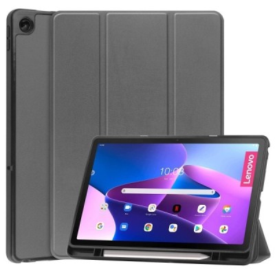 Lenovo Tab M10 Plus 10.6" Gen 3 atverčiamas pilkas odinis dėklas - knygutė su vieta liestukui | Priedai.lt