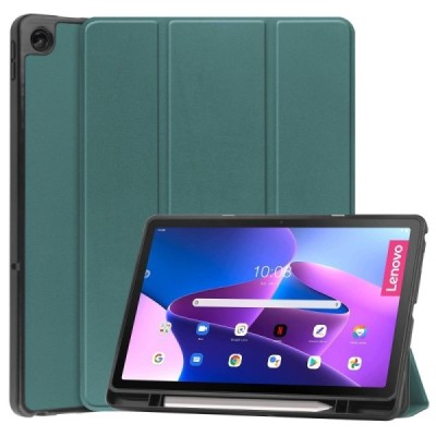 Lenovo Tab M10 Plus 10.6" Gen 3 atverčiamas žalias odinis dėklas - knygutė su vieta liestukui | Priedai.lt